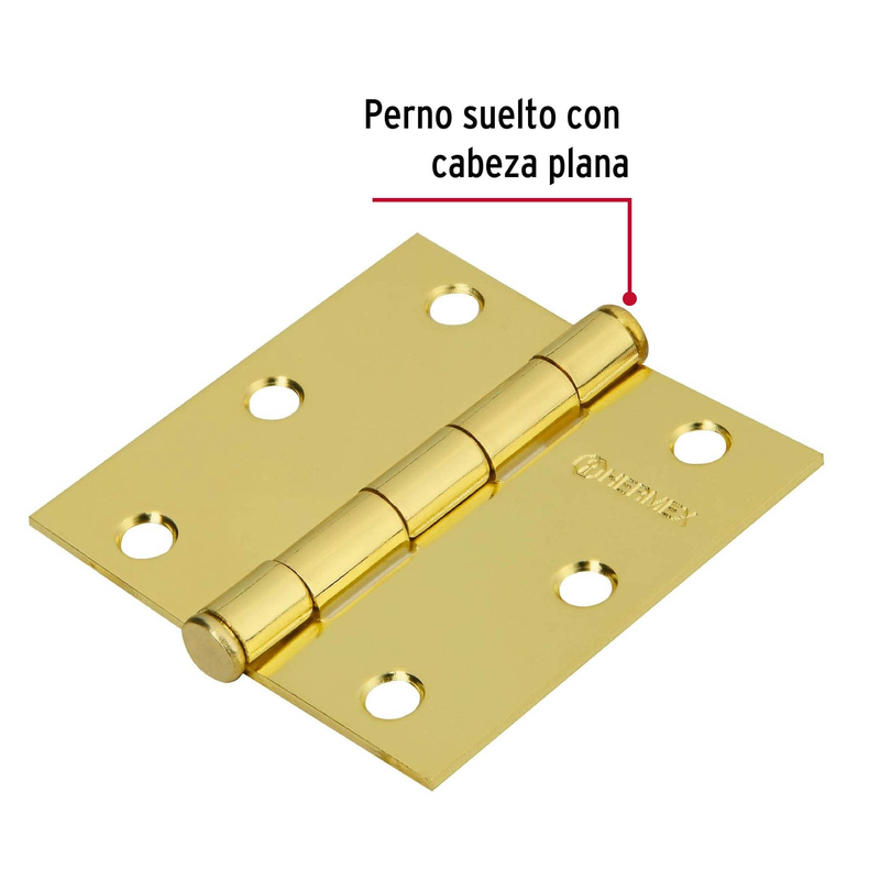 Bisagra cuadrada 3", acero latonado, plana
