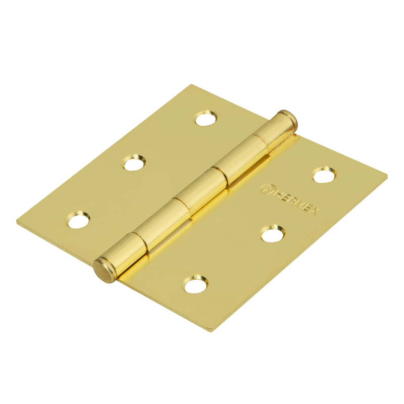 Bisagra cuadrada 3", acero latonado, plana, Hermex Basic