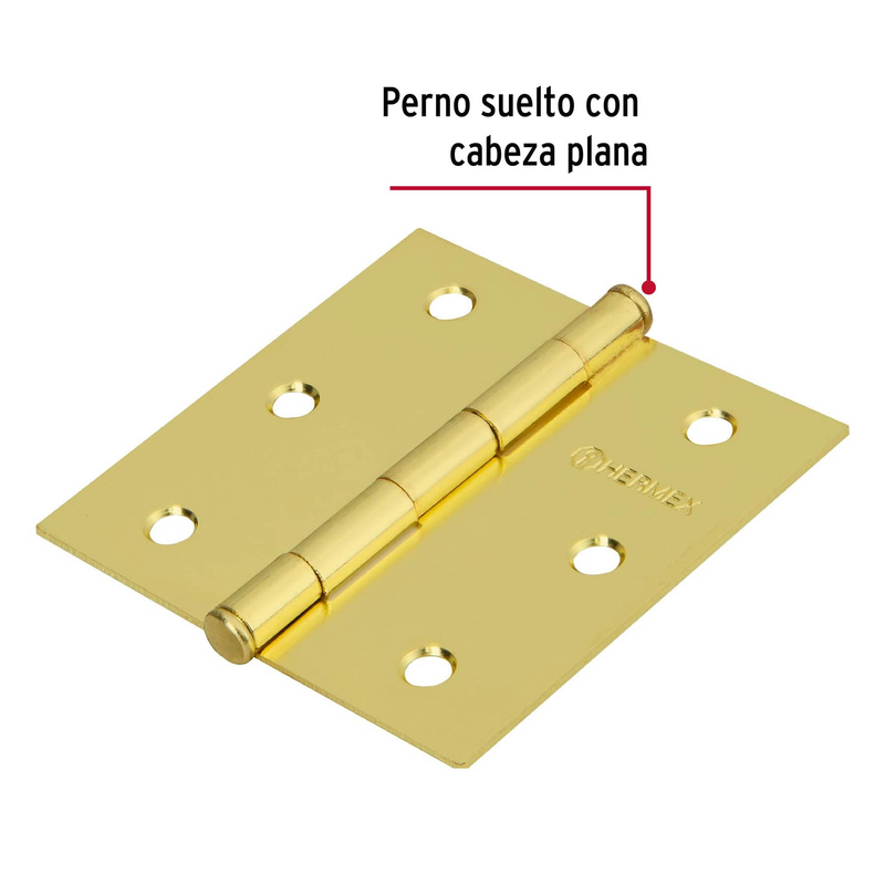 Bisagra cuadrada 3", acero latonado, plana, Hermex Basic