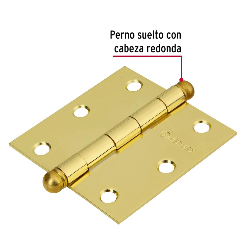 Bisagra cuadrada 3", acero latonado, redonda
