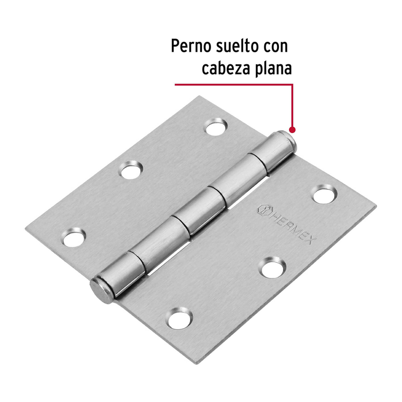Bisagra cuadrada 3-1/2", acero cromo mate, plana