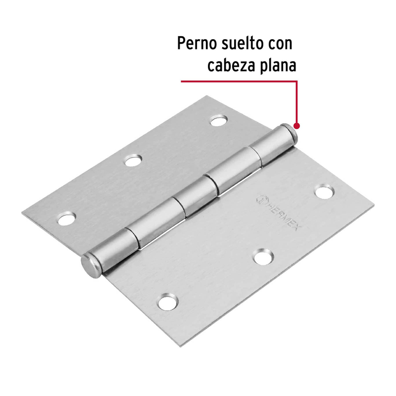 Bisagra cuadrada 3-1/2", acero cromo mate,plana,Hermex Basic