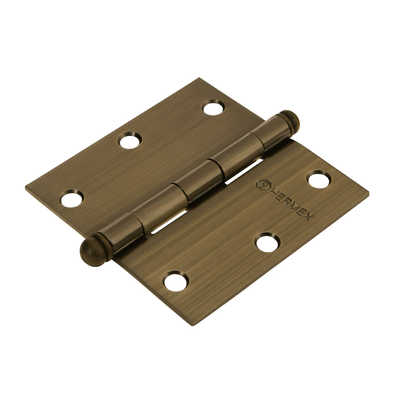 Bisagra cuadrada 3-1/2", acero latonado antiguo, redonda