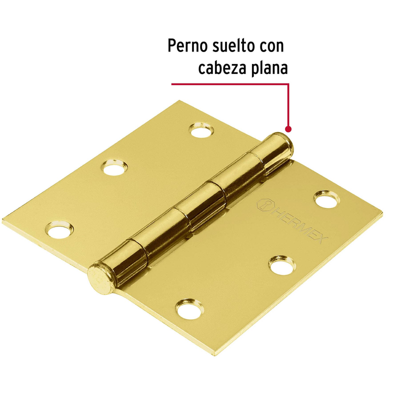 Bisagra cuadrada 3-1/2", acero latonado, plana