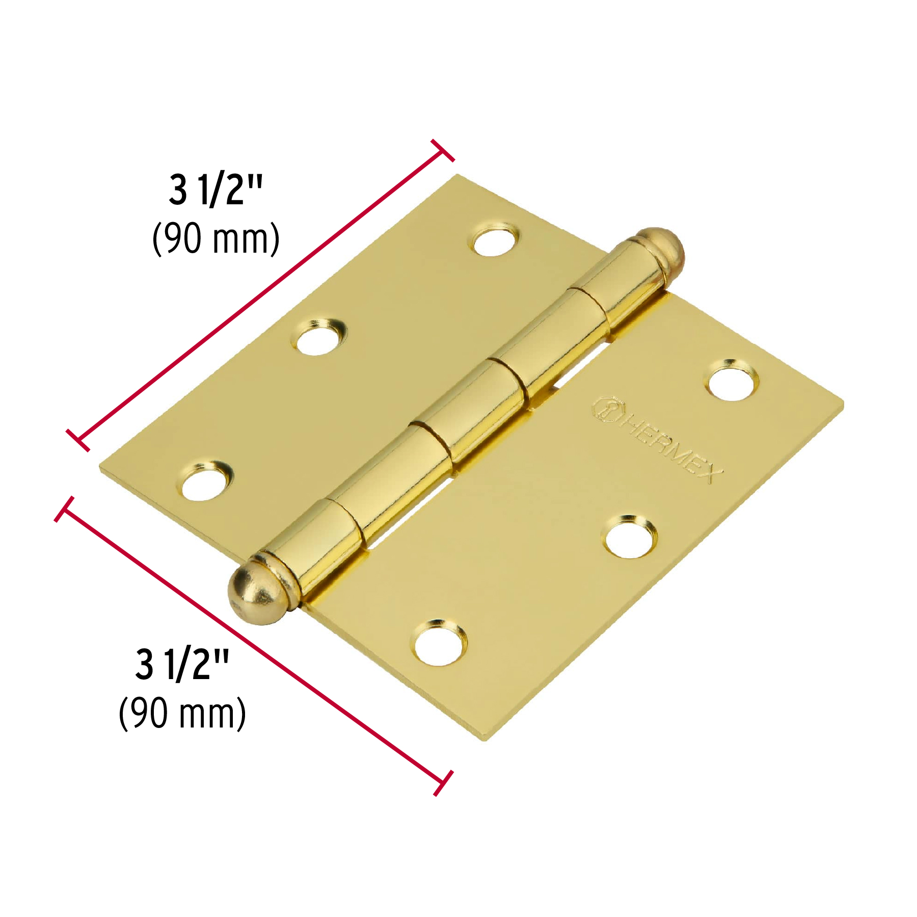 Bisagra cuadrada 3-1/2", acero latonado, redonda
