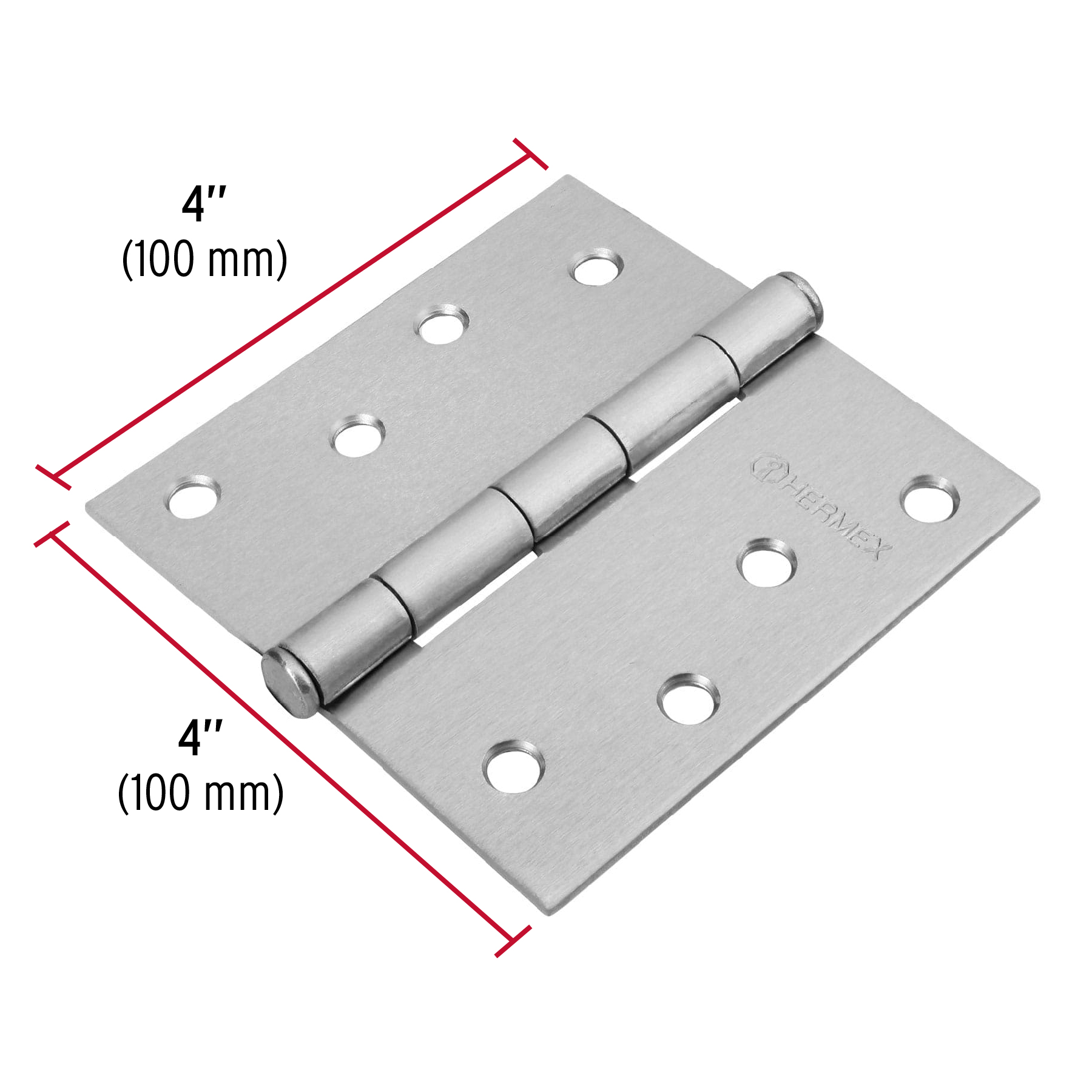 Bisagra cuadrada 4", acero cromo mate, plana