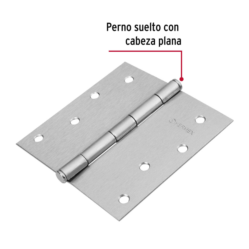 Bisagra cuadrada 4", acero cromo mate, plana, Hermex Basic