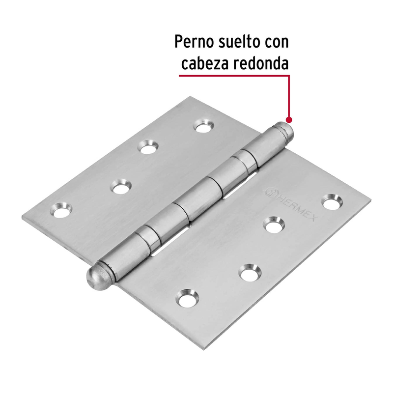 Bisagra cuadrada 4", acero inoxidable, redonda