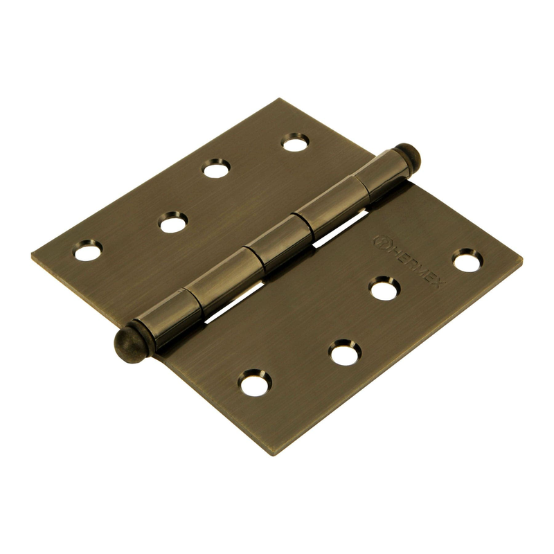 Bisagra cuadrada 4", acero latonado antiguo, redonda