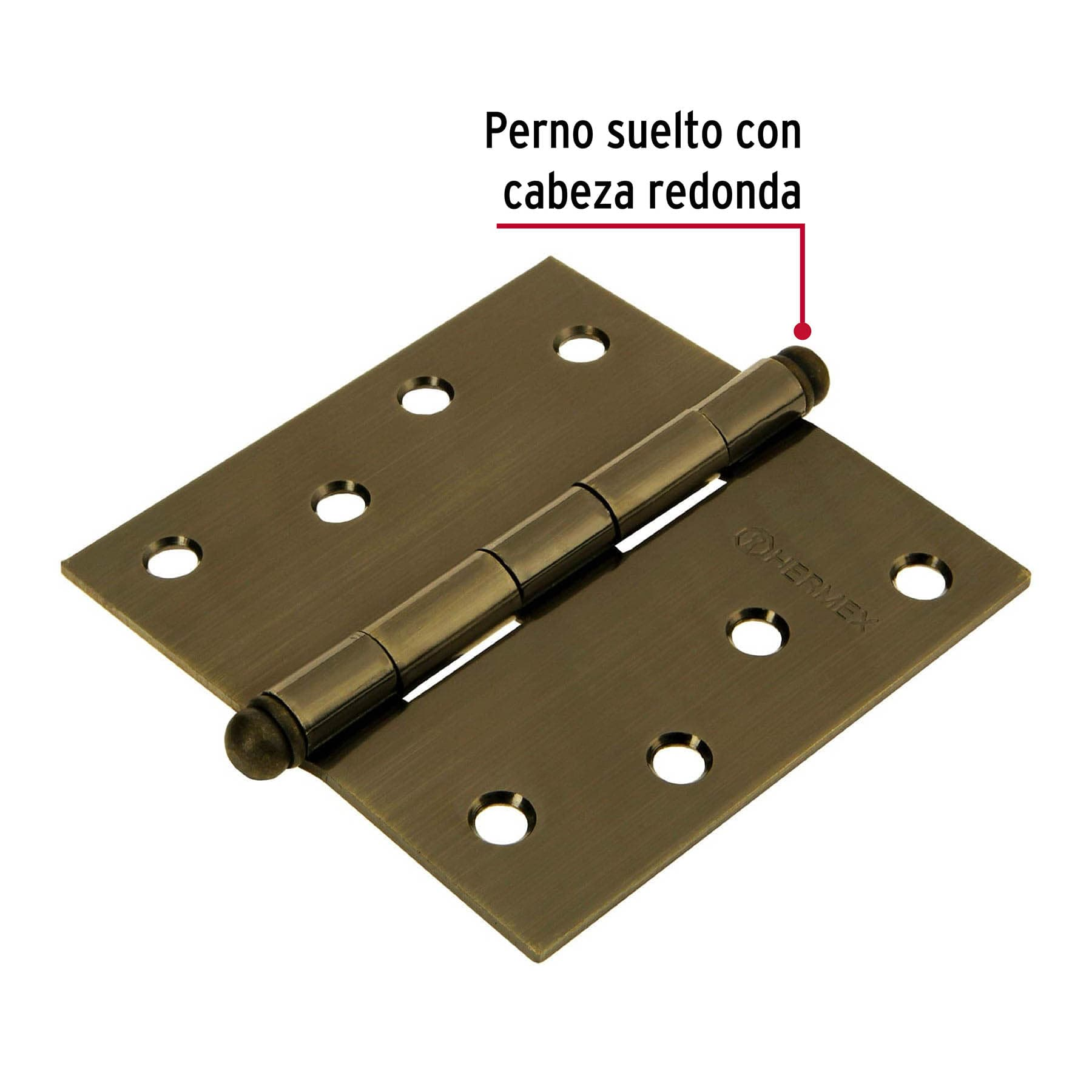 Bisagra cuadrada 4", acero latonado antiguo, redonda