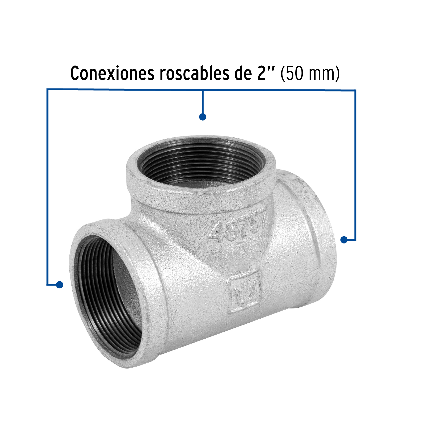 Tee sencilla, acero galvanizado, 2"