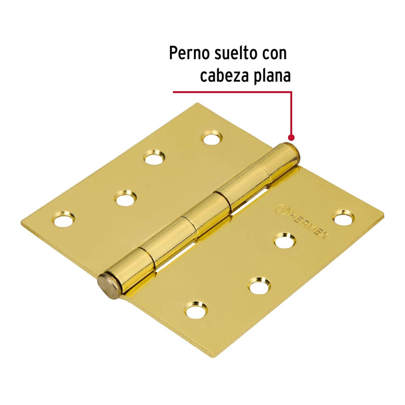 Bisagra cuadrada 4", acero latonado, plana