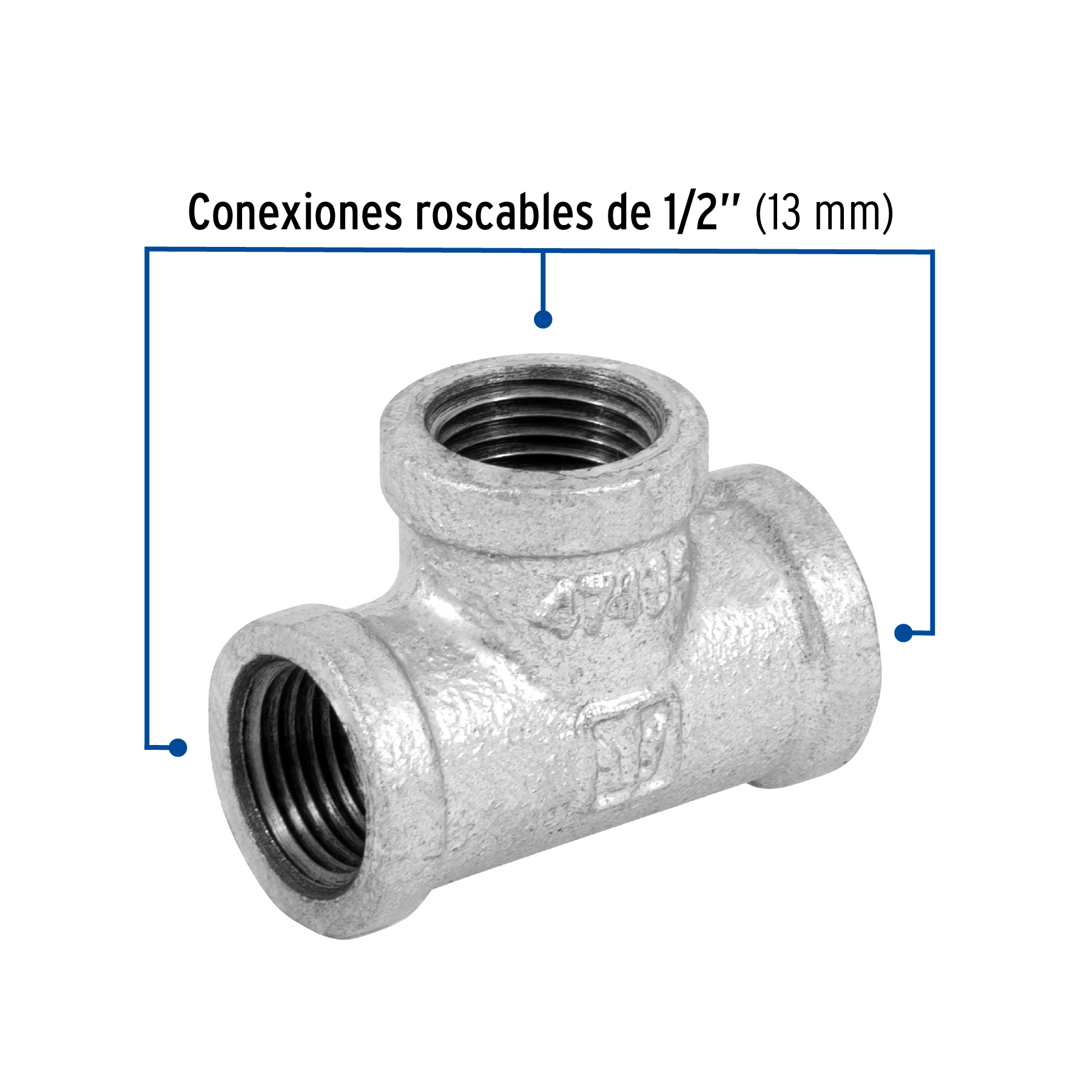 Tee sencilla, acero galvanizado, 1/2"