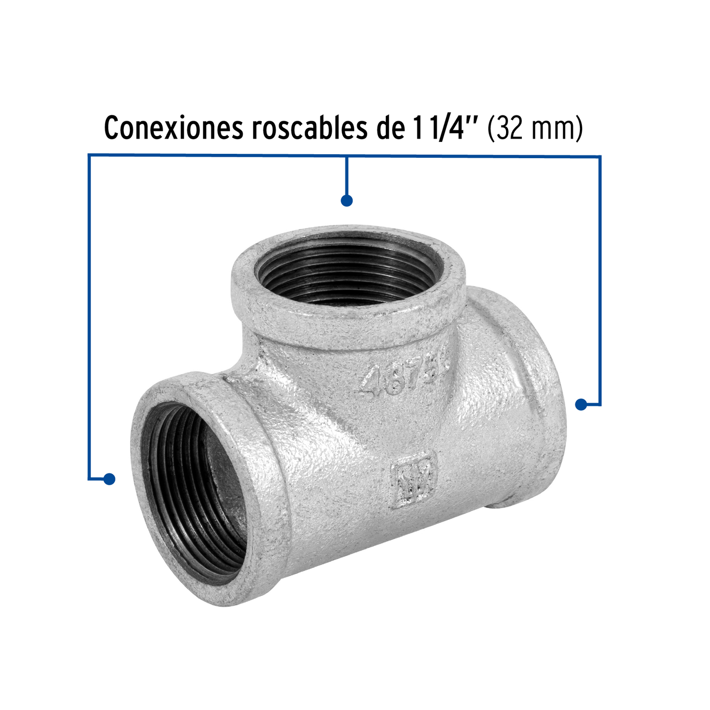 Tee sencilla, acero galvanizado, 1-1/4"