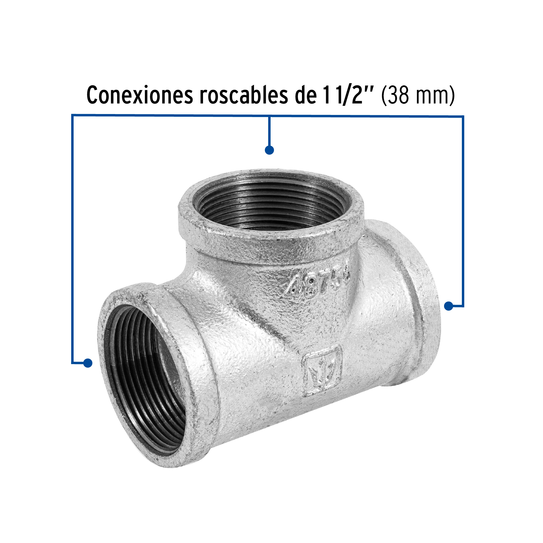 Tee sencilla, acero galvanizado, 1-1/2"