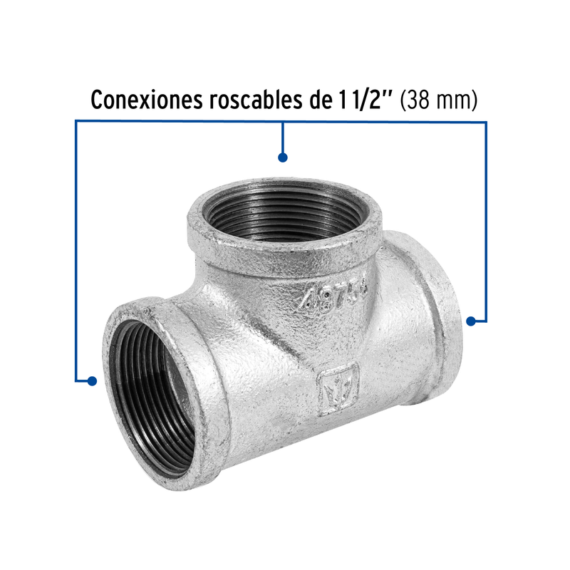 Tee sencilla 1-1/2" acero galvanizado, FOSET