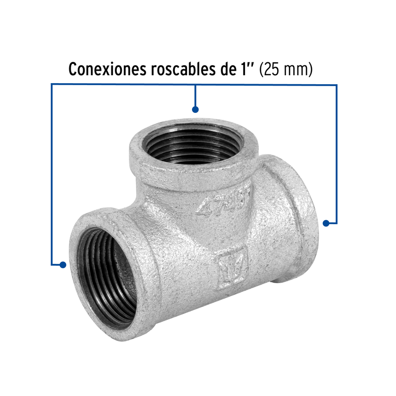 Tee sencilla, acero galvanizado, 1"