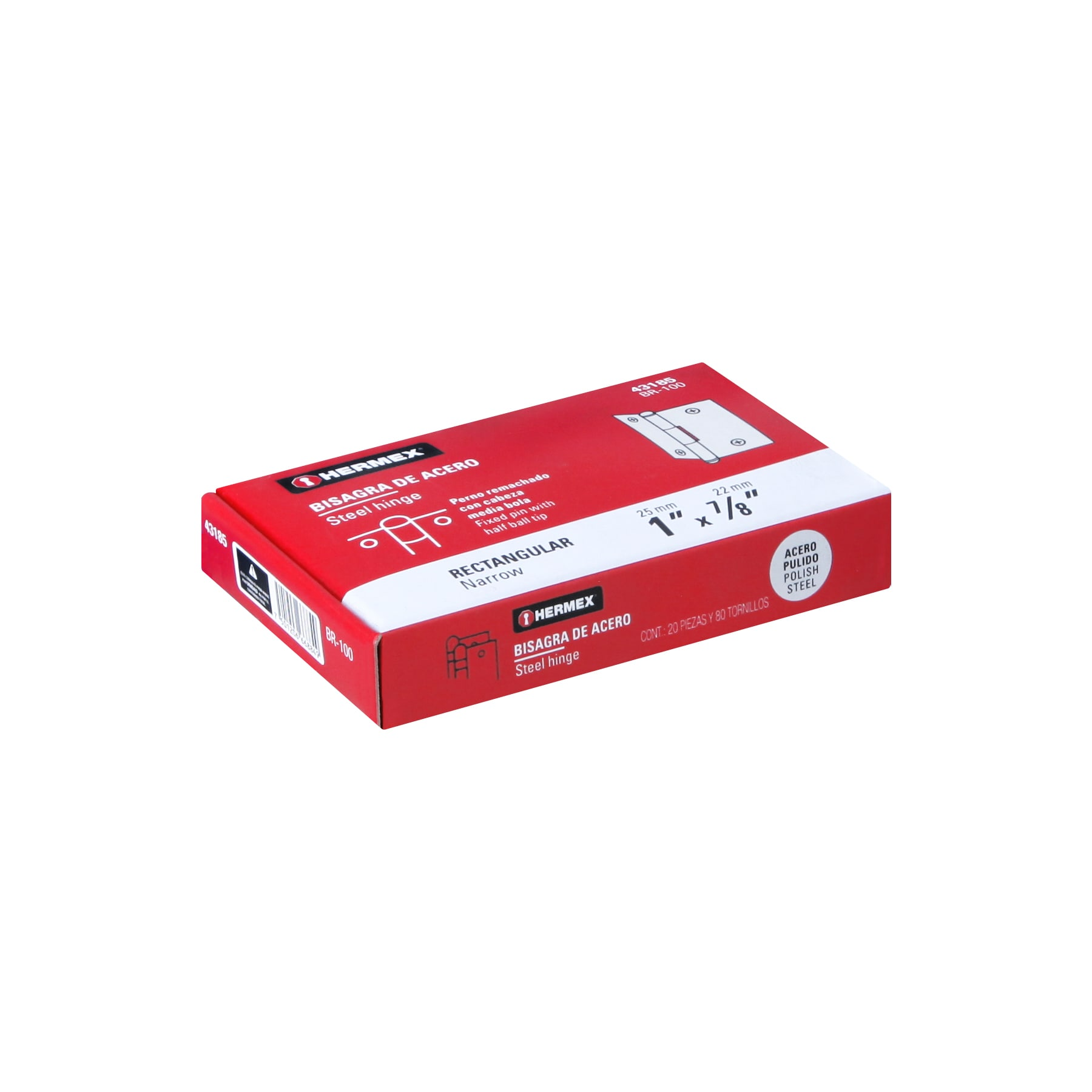 Bisagra rectangular 1", acero pulido