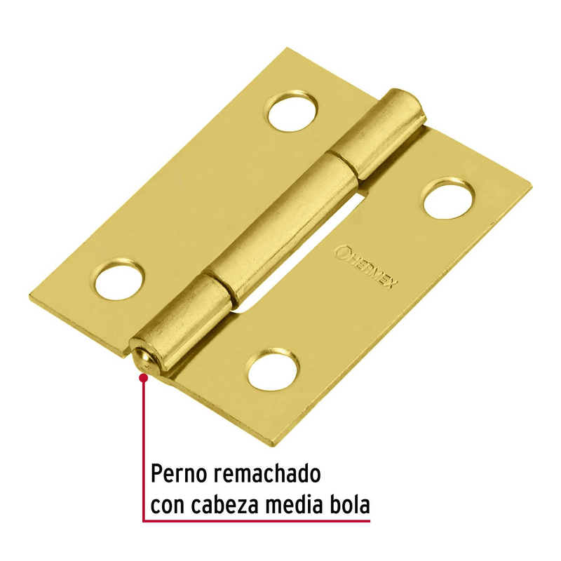 Bisagra rectangular 1-1/2", acero latonado