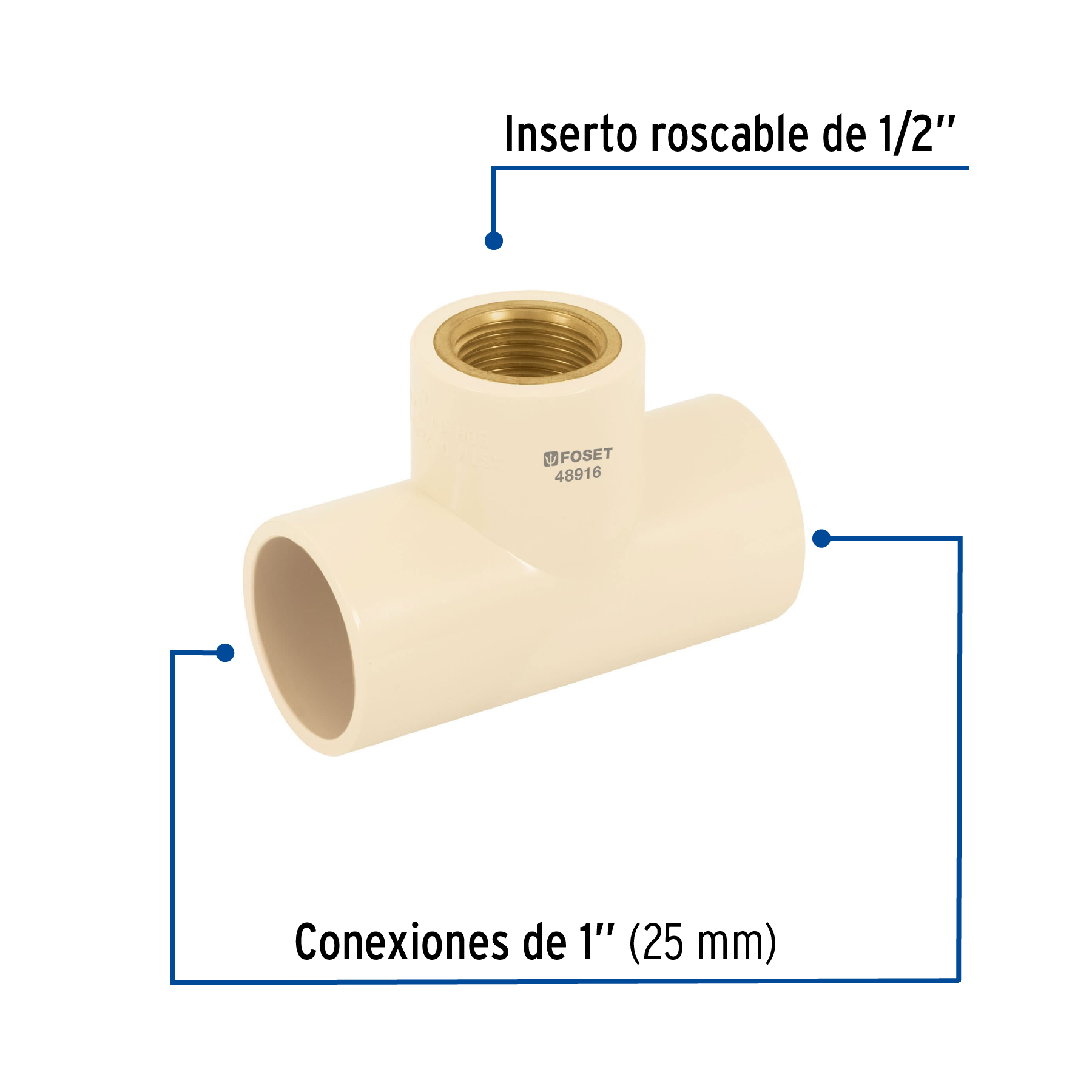 Tee reducida CPVC latón rosca interior 1x1x1/2"