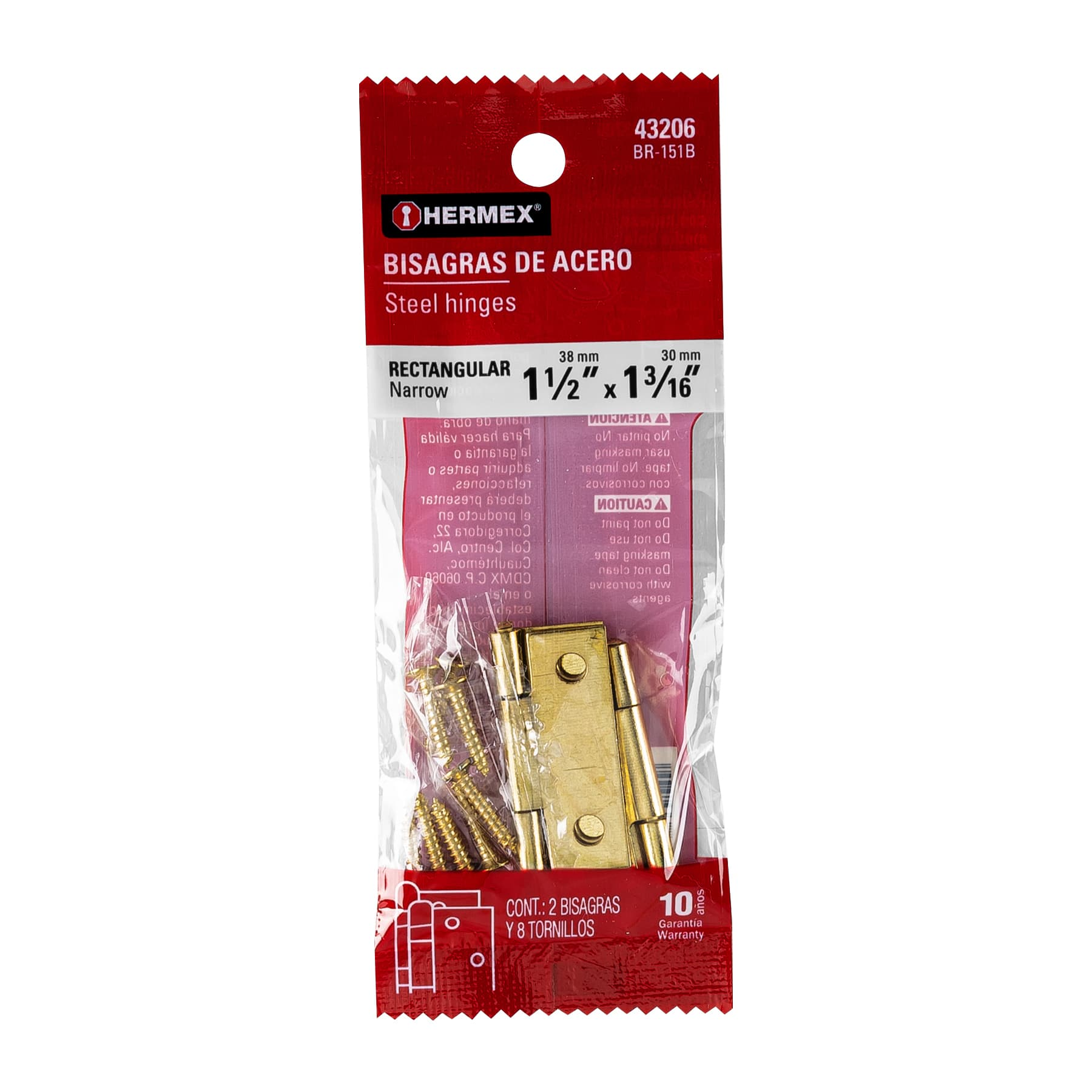 Bisagra rectangular 1-1/2",latón, blister con 2 pzas
