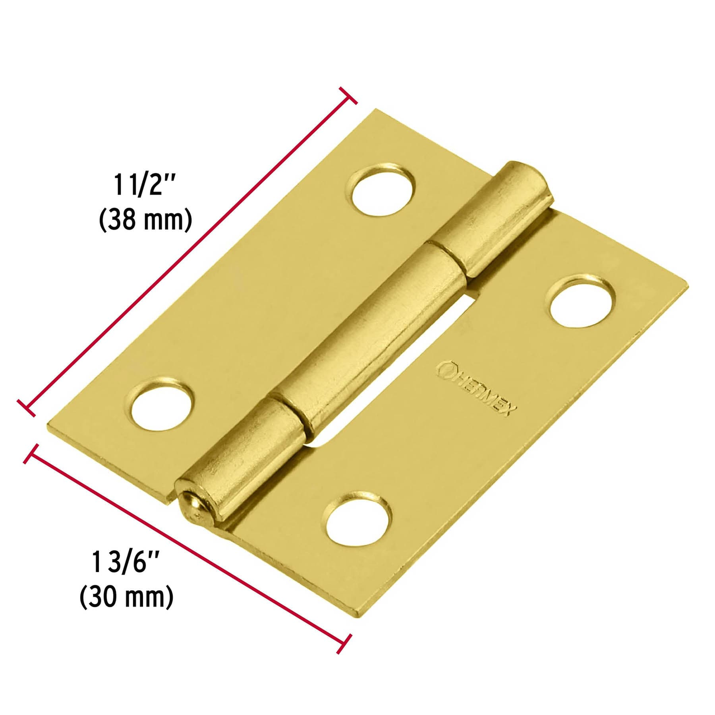 Bisagra rectangular 1-1/2",latón, blister con 2 pzas