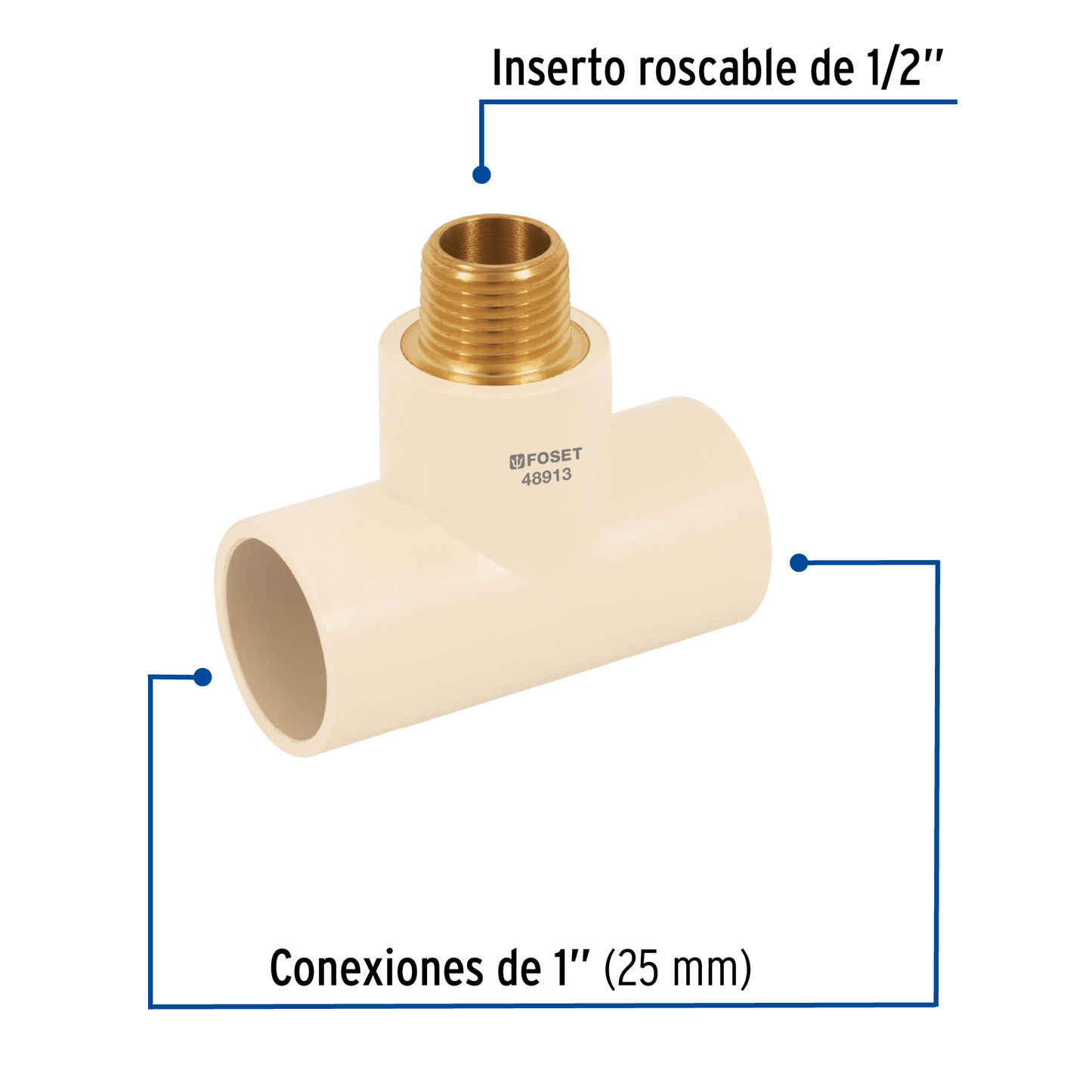 Tee reducida CPVC latón rosca exterior 1x1x1/2"