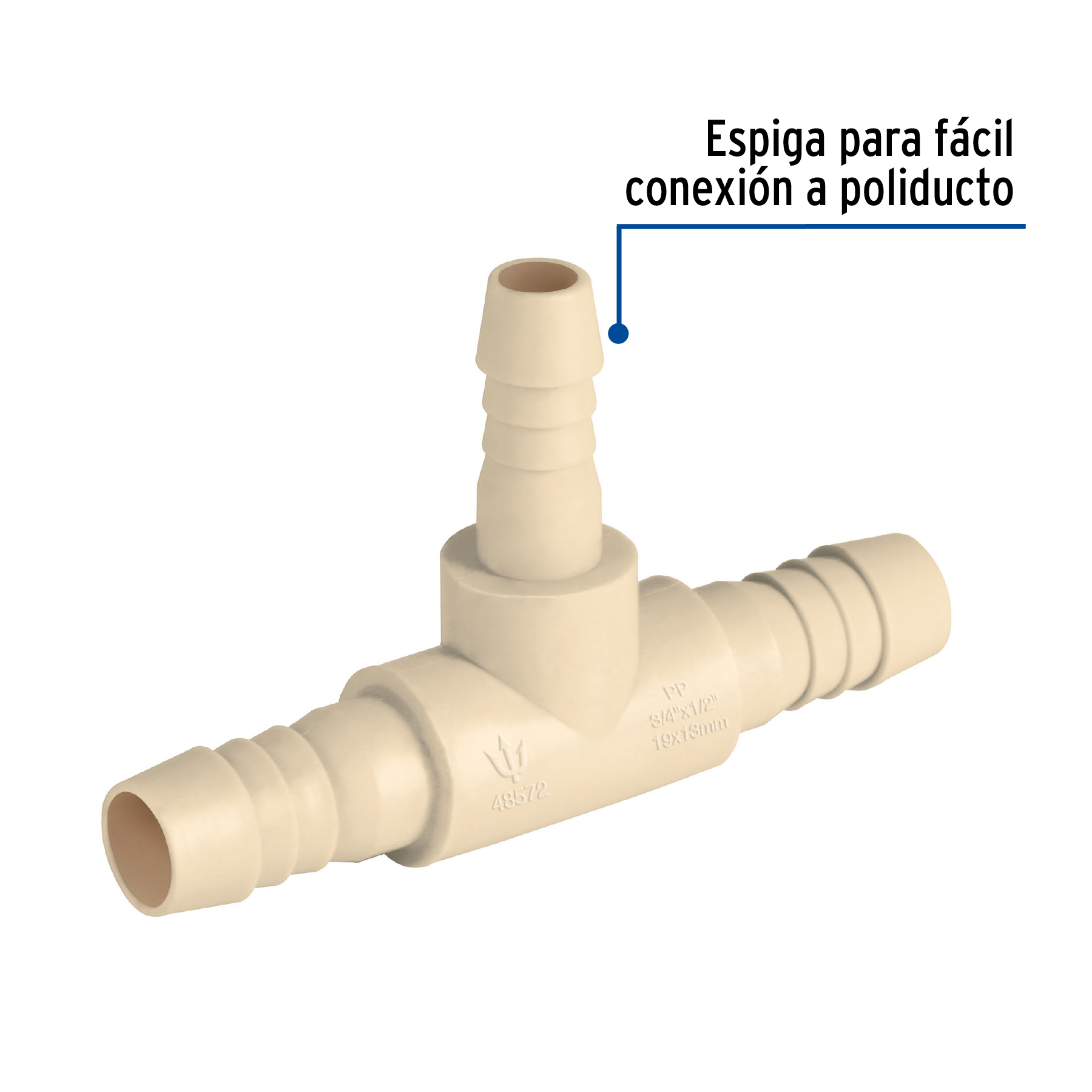 Tee inserción reducción de pilopropileno, 3/4" x 1/2"