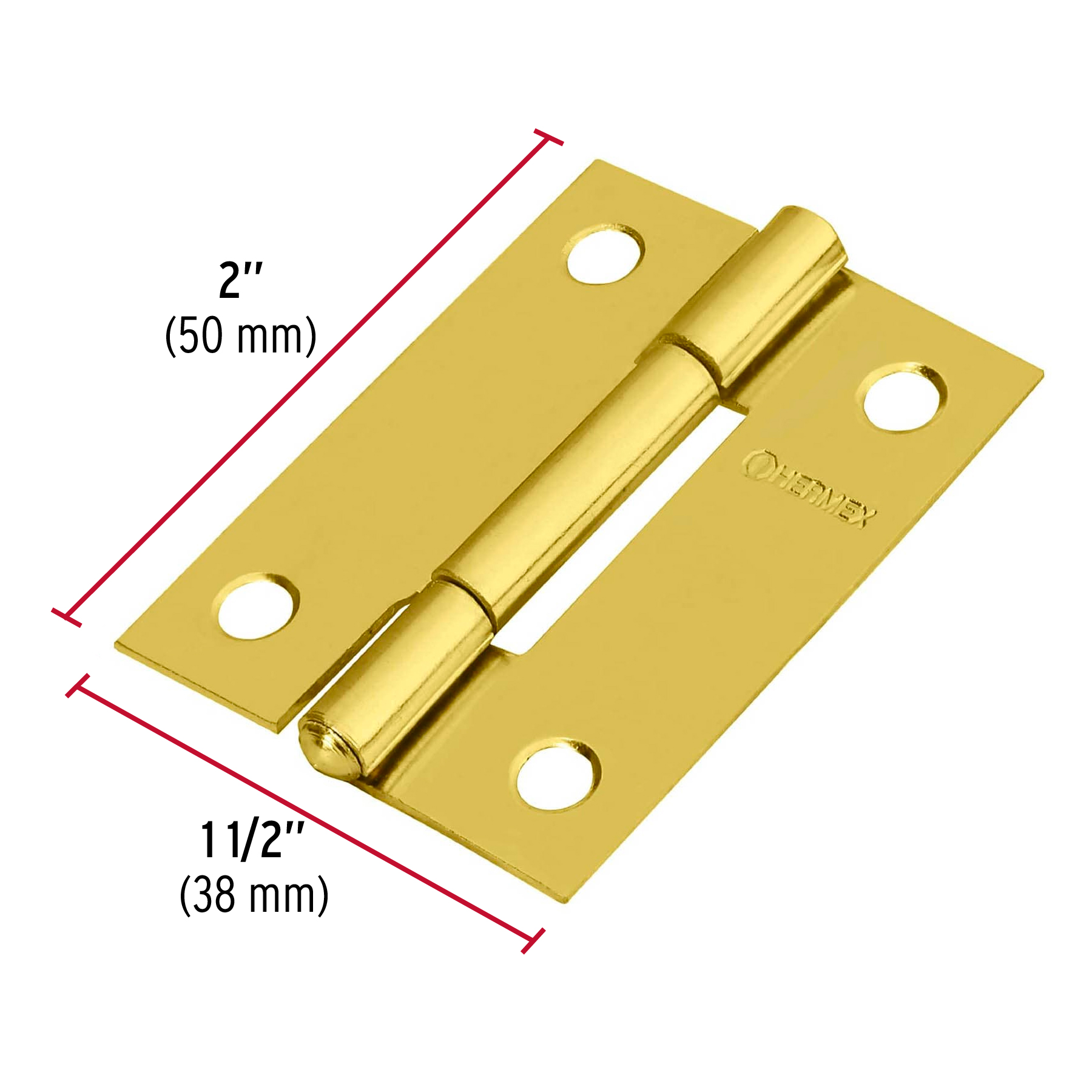 Bisagra rectangular 2", latón, blister con 2 pzas