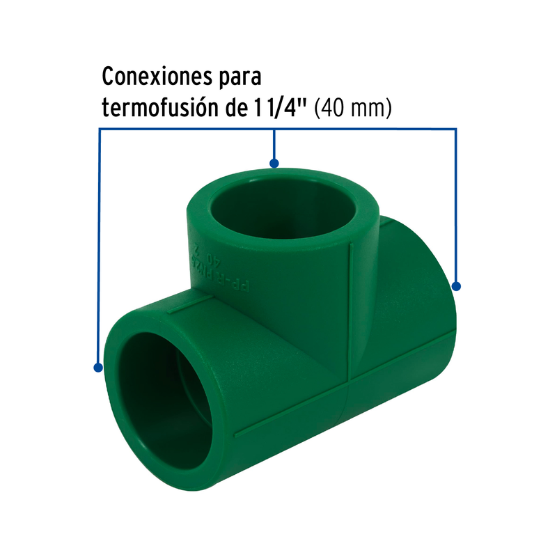 Tee de PPR sencilla, 1-1/4", 40mm