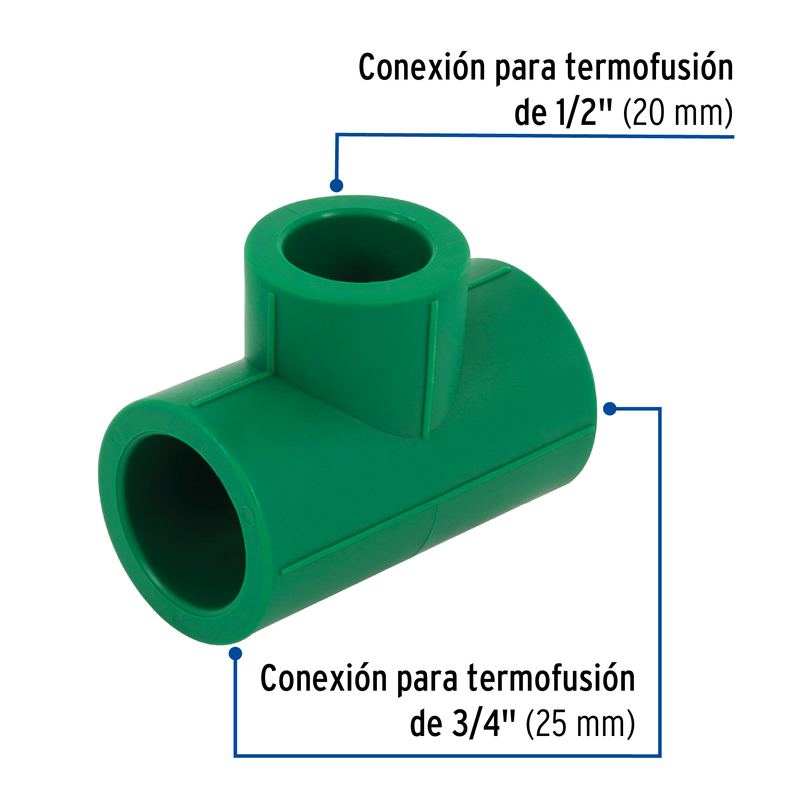 Tee de PPR reducida, 3/4"x3/4"x1/2", 25x25x20mm