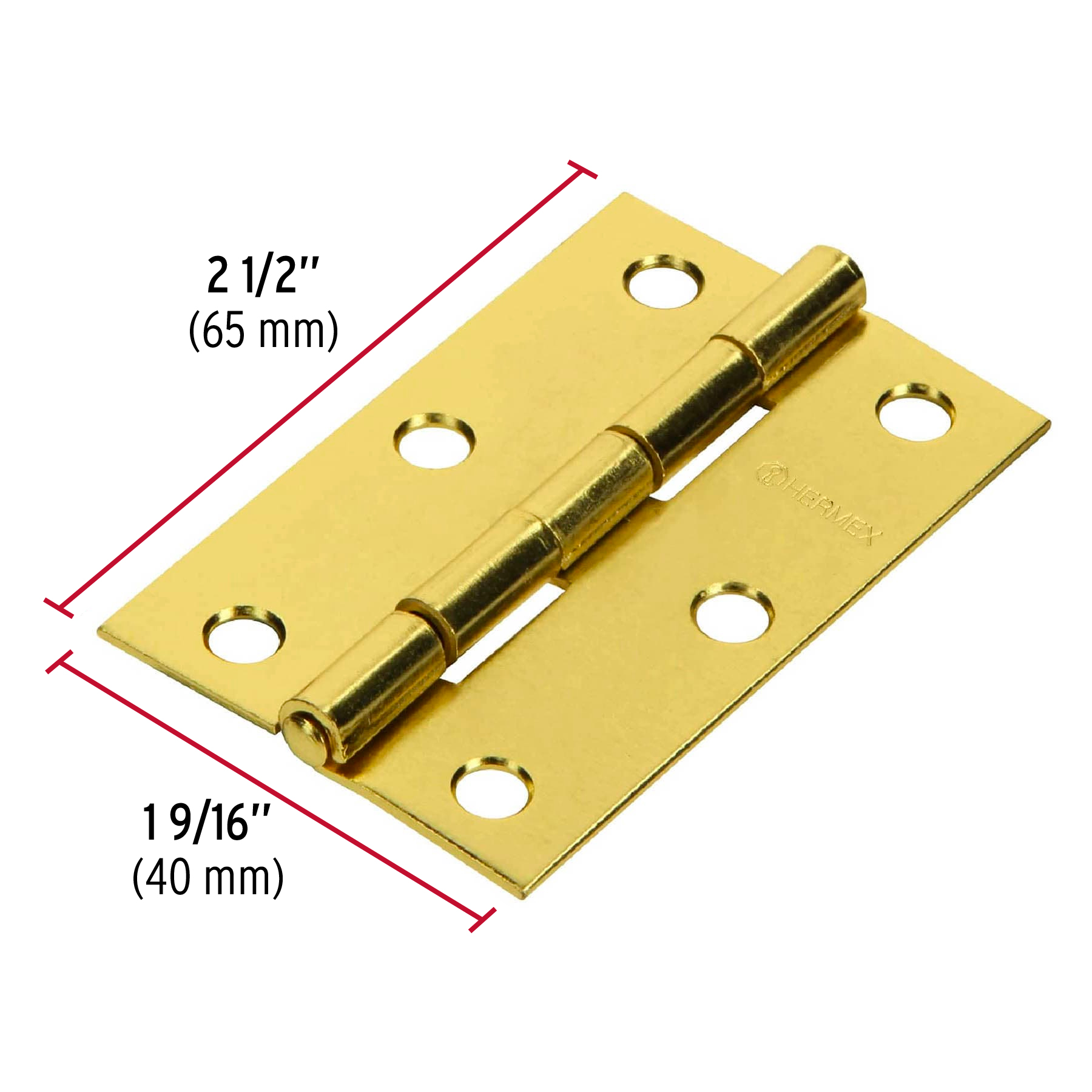 Bisagra rectangular 2-1/2", latón, blister con 2 pzas