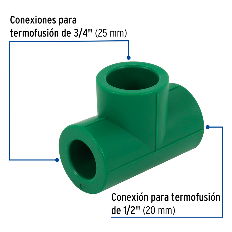 Tee de PPR reducida, 3/4"x1/2"x3/4", 25x20x25mm