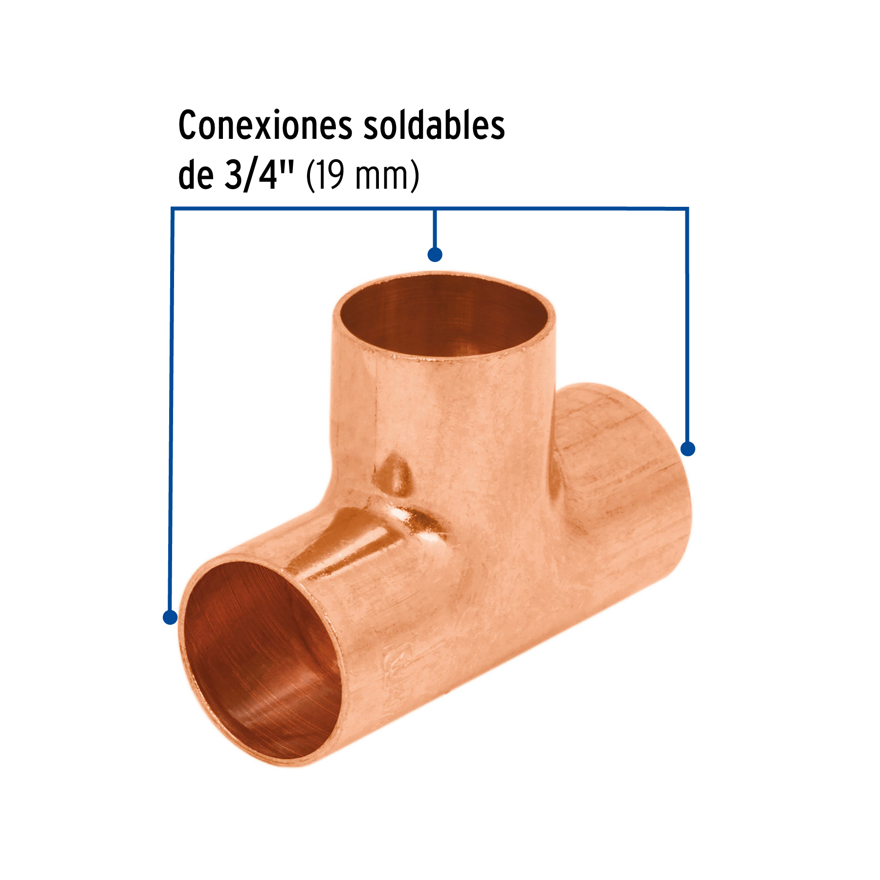 Tee de cobre sencilla, 3/4"