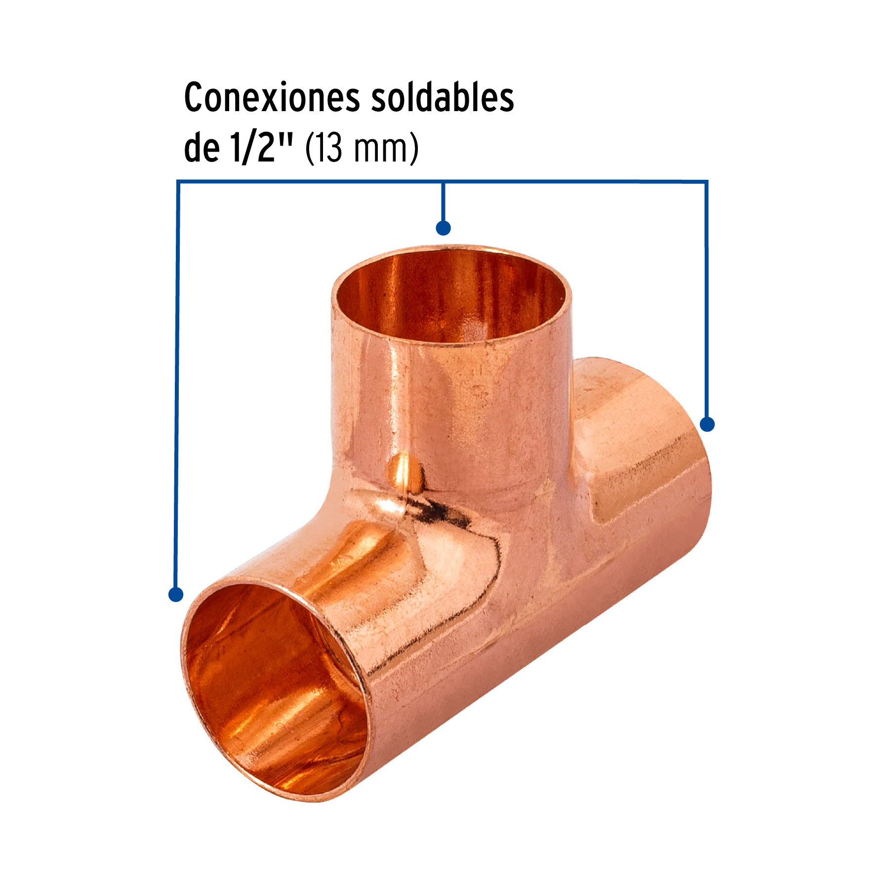 Tee de cobre sencilla, 1/2"