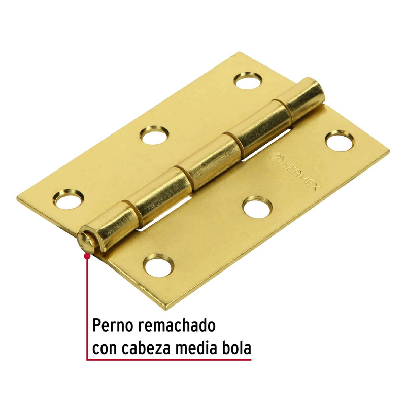 Bisagra rectangular 3", acero latonado