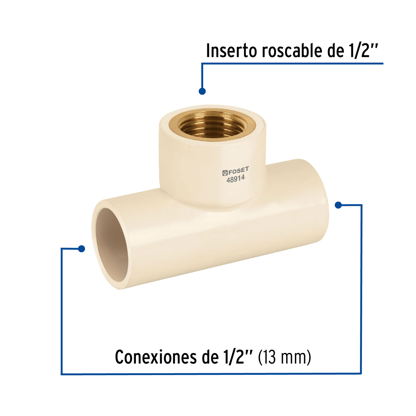 Tee CPVC latón rosca interior 1/2"