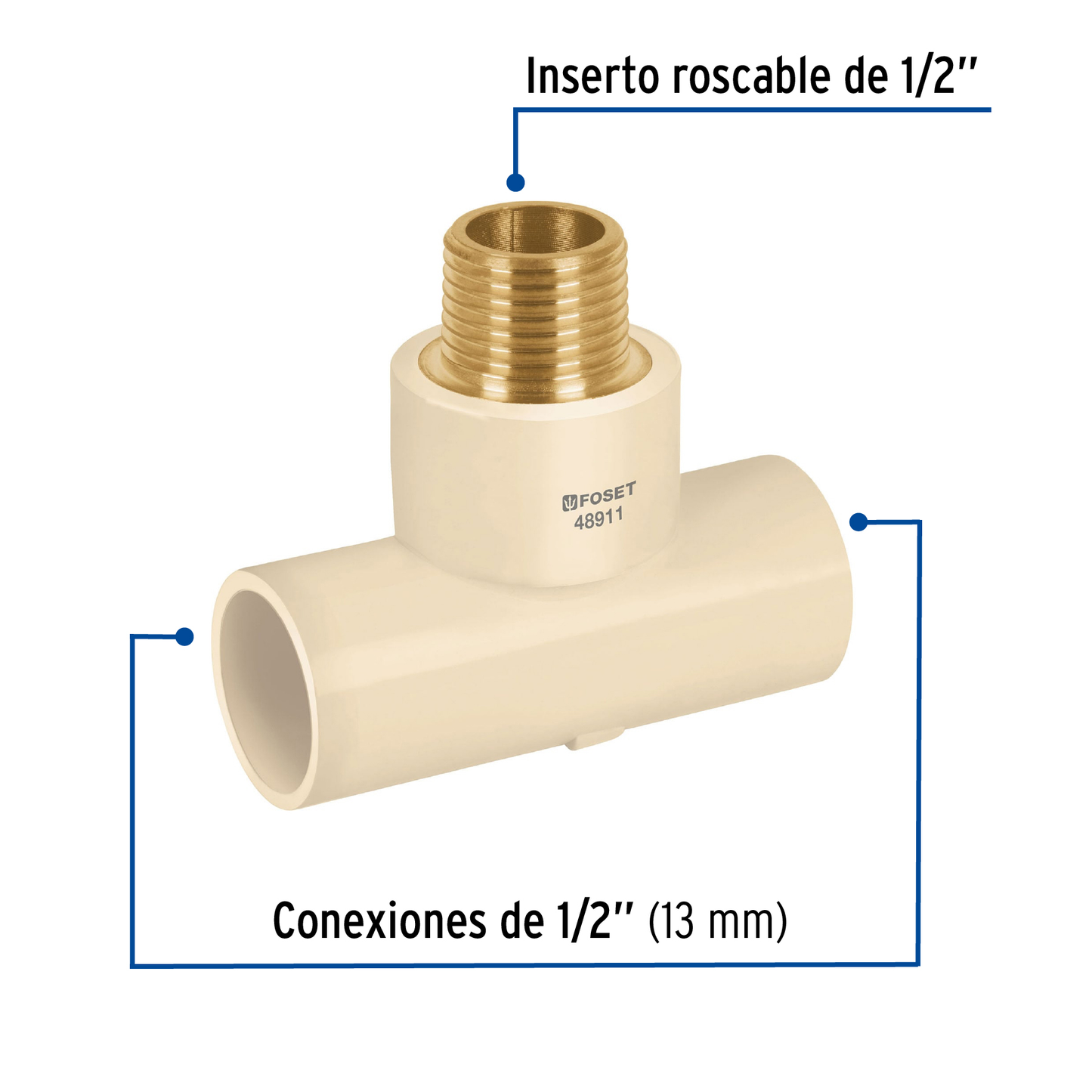 Tee CPVC latón rosca exterior 1/2"