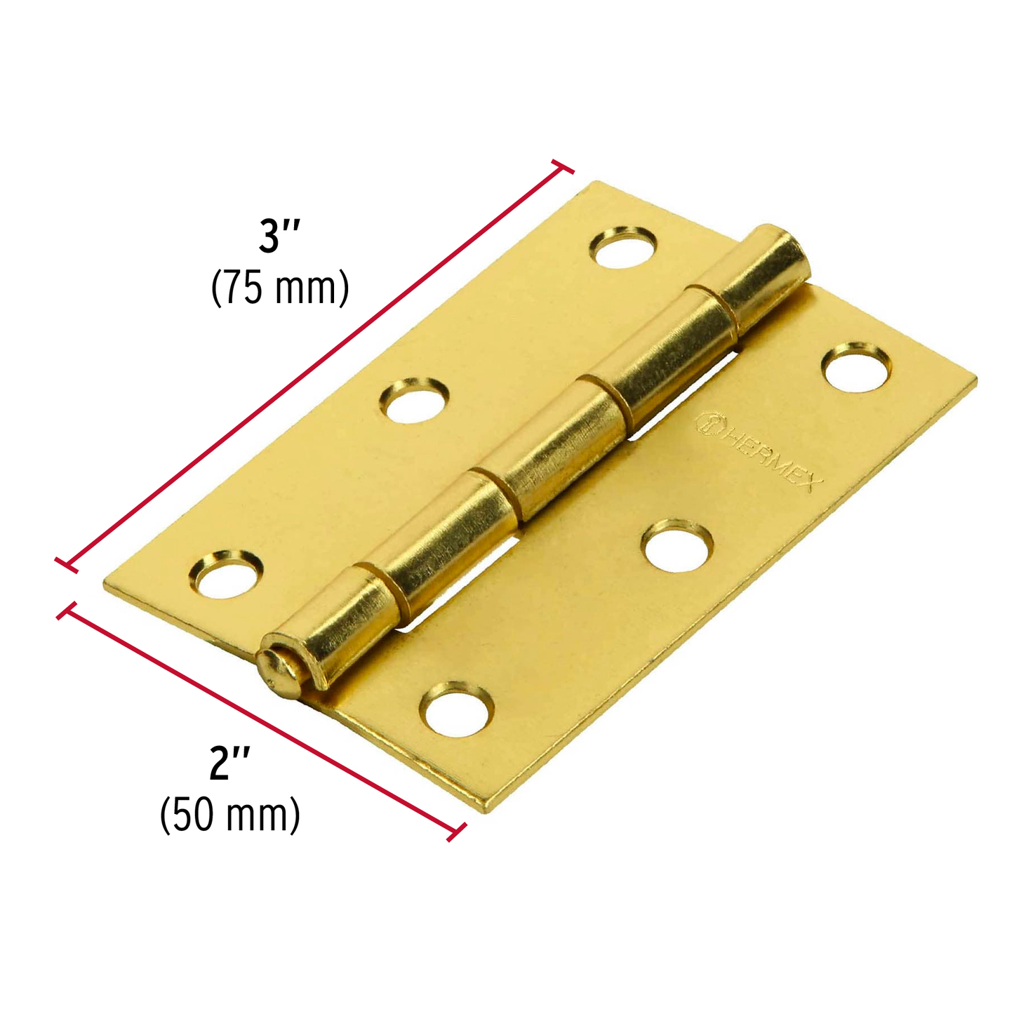 Bisagra rectangular 3", latón, blister con 2 pzas