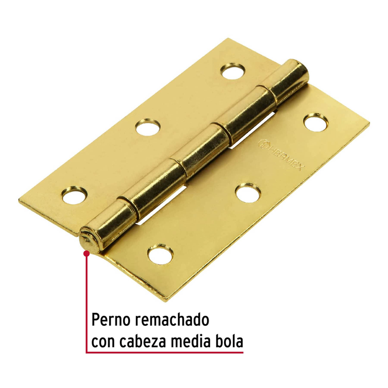 Bisagra rectangular 3-1/2", acero latonado