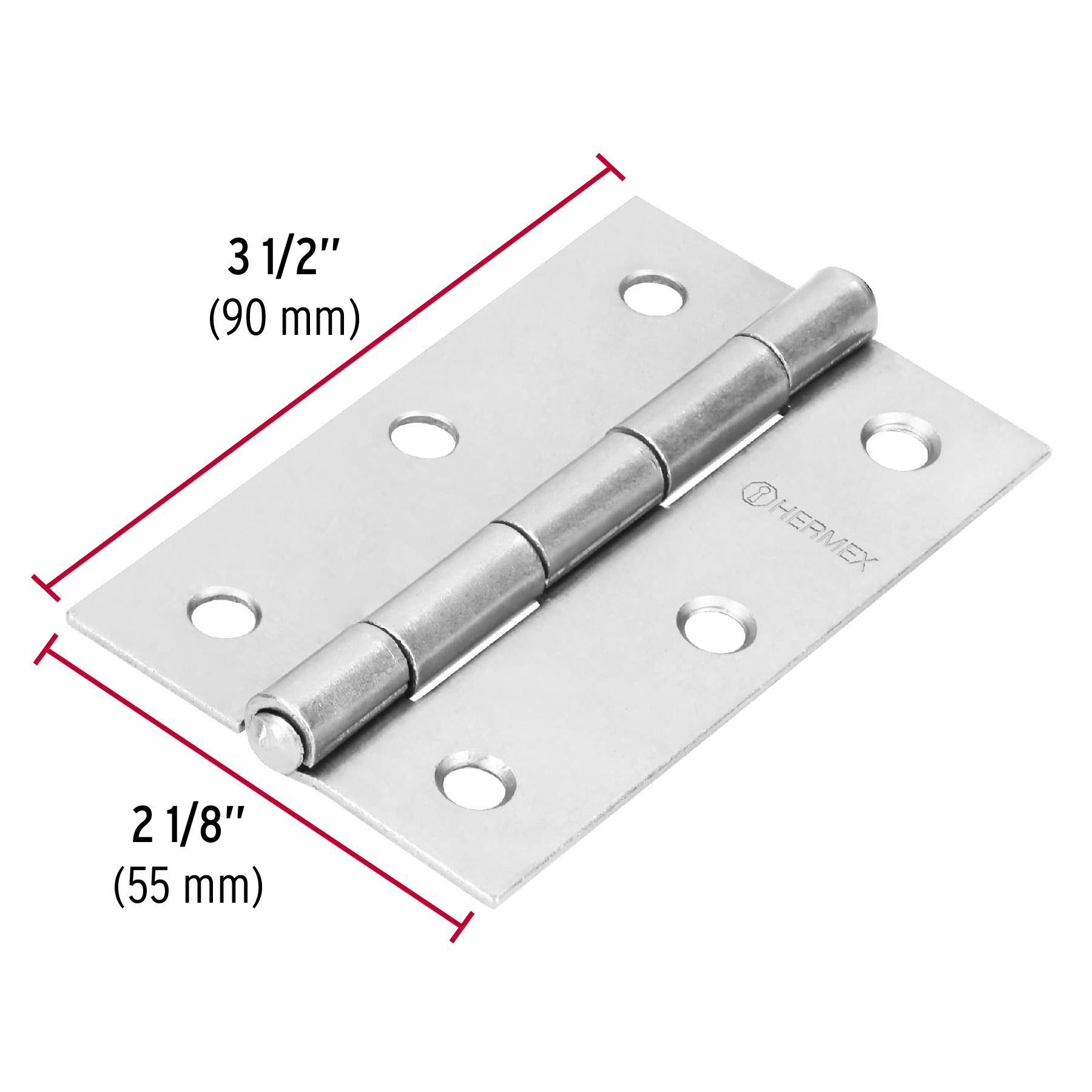 Bisagra rectangular 3-1/2", acero pulido