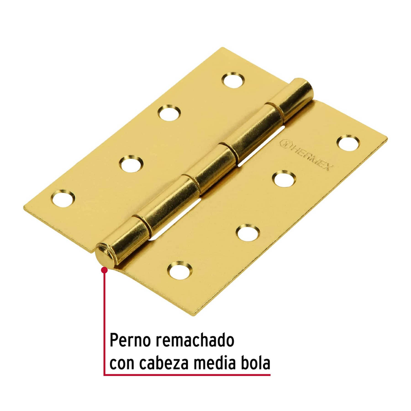 Bisagra rectangular 4", acero latonado