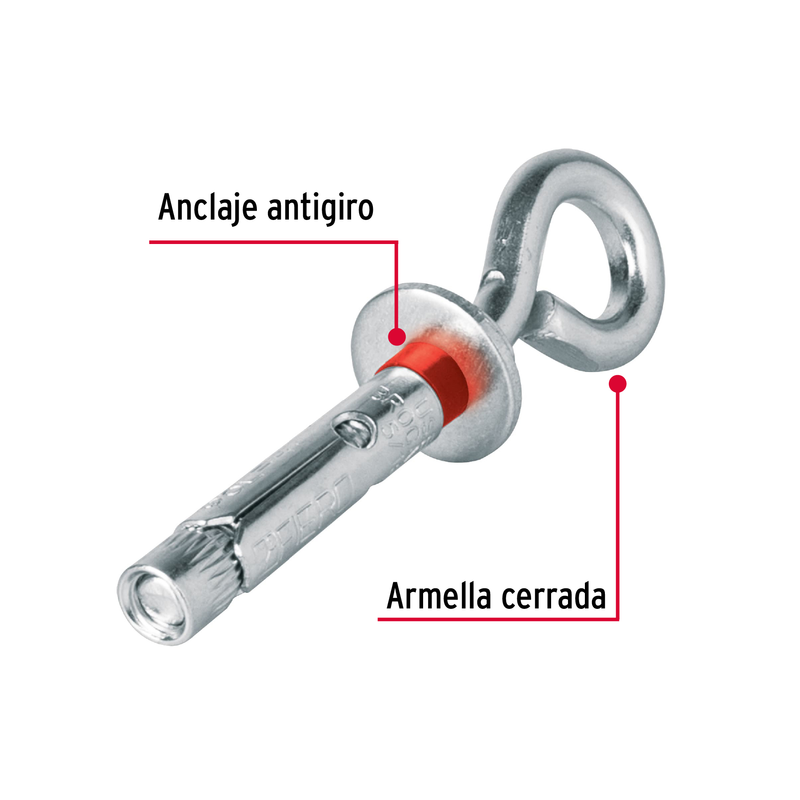 Taquete expansivo con armella cerrada, 8X45 mm, bolsa 4 pzas