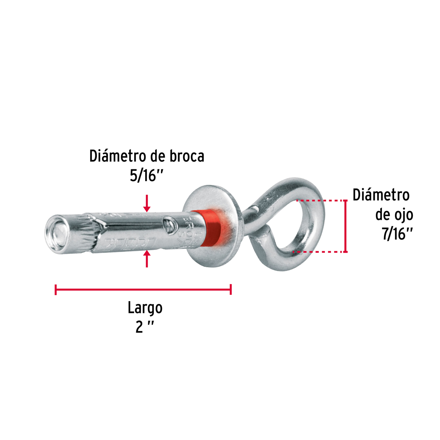 Taquete expansivo con armella cerrada, 8X45 mm, bolsa 4 pzas