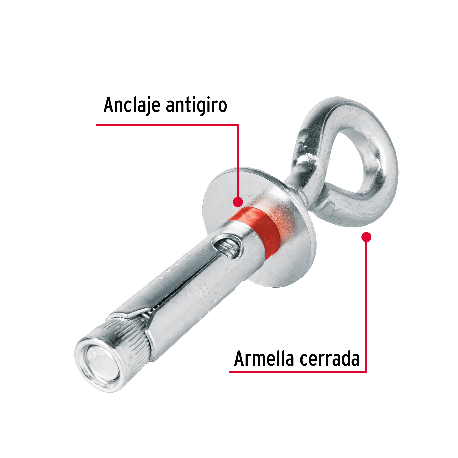 Taquete expansivo con armella cerrada, 16X80mm, bolsa 2 pzas