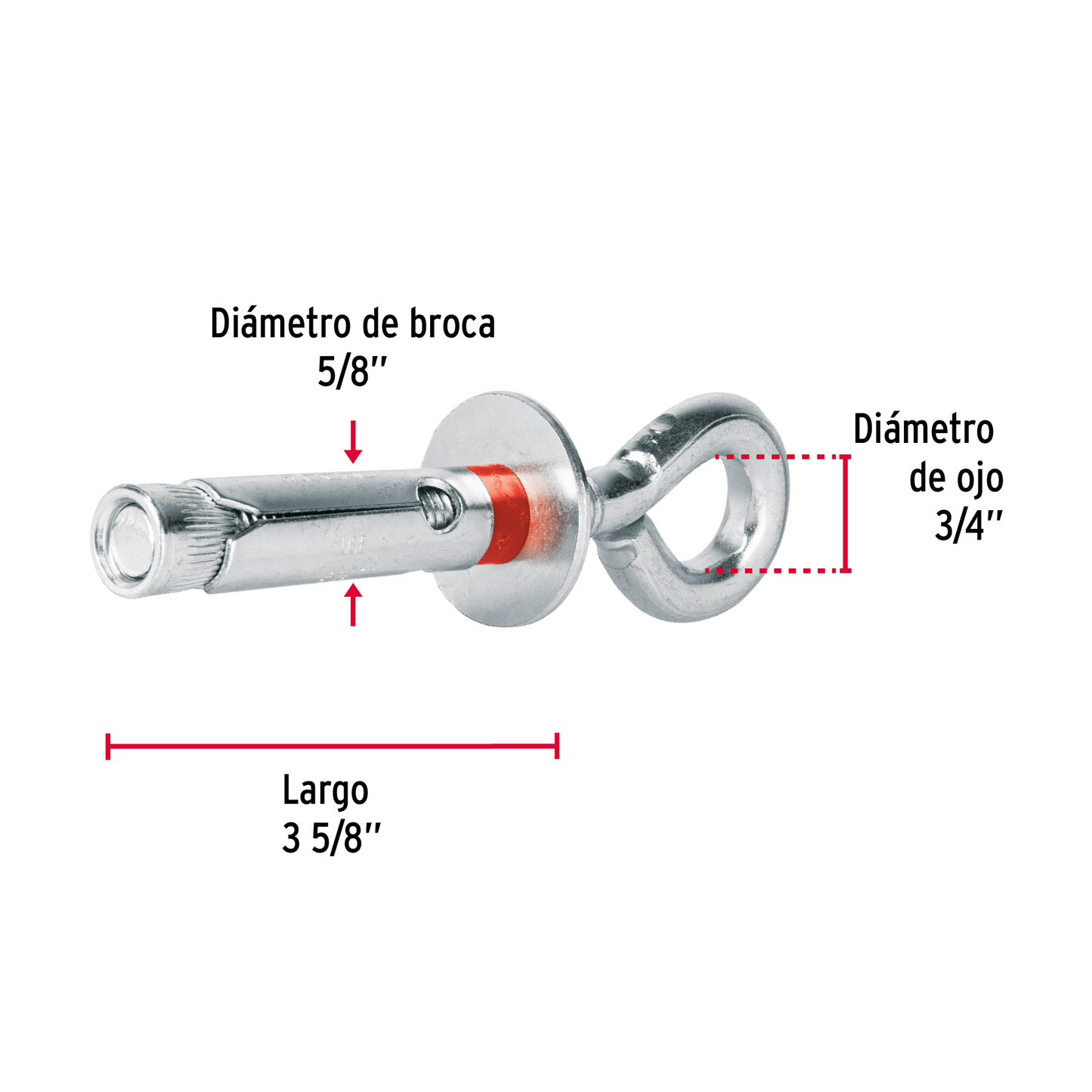 Taquete expansivo con armella cerrada, 16X80mm, bolsa 2 pzas
