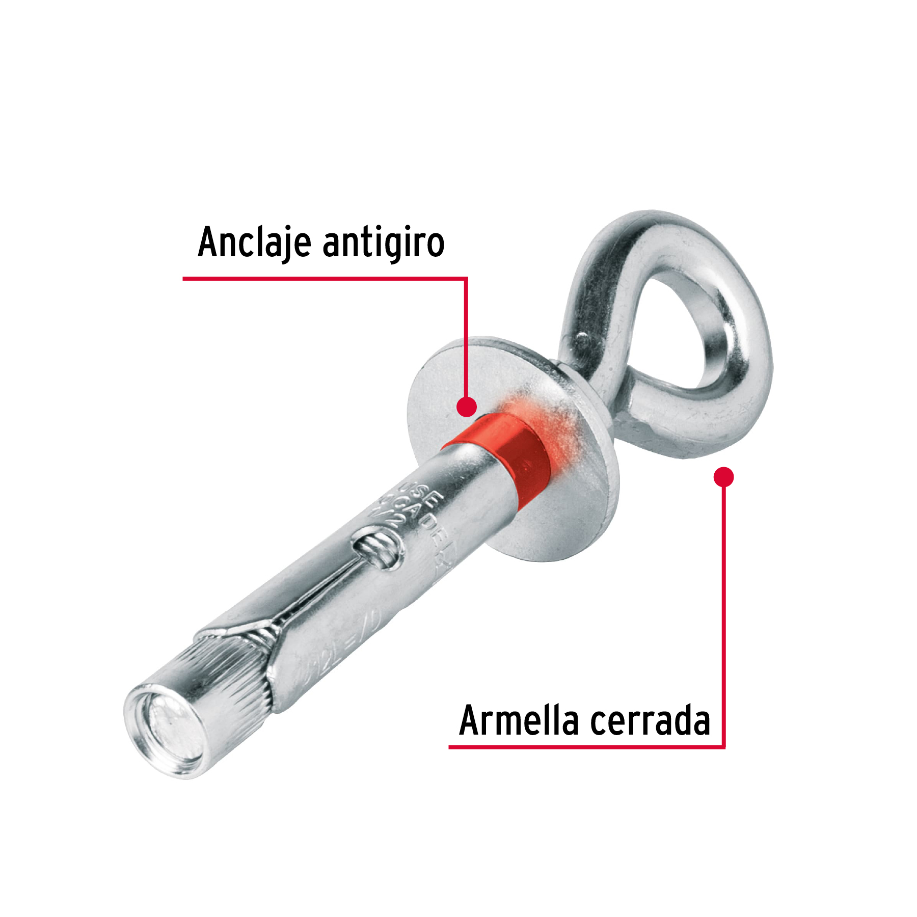 Taquete expansivo con armella cerrada, 12X70mm, bolsa 2 pzas
