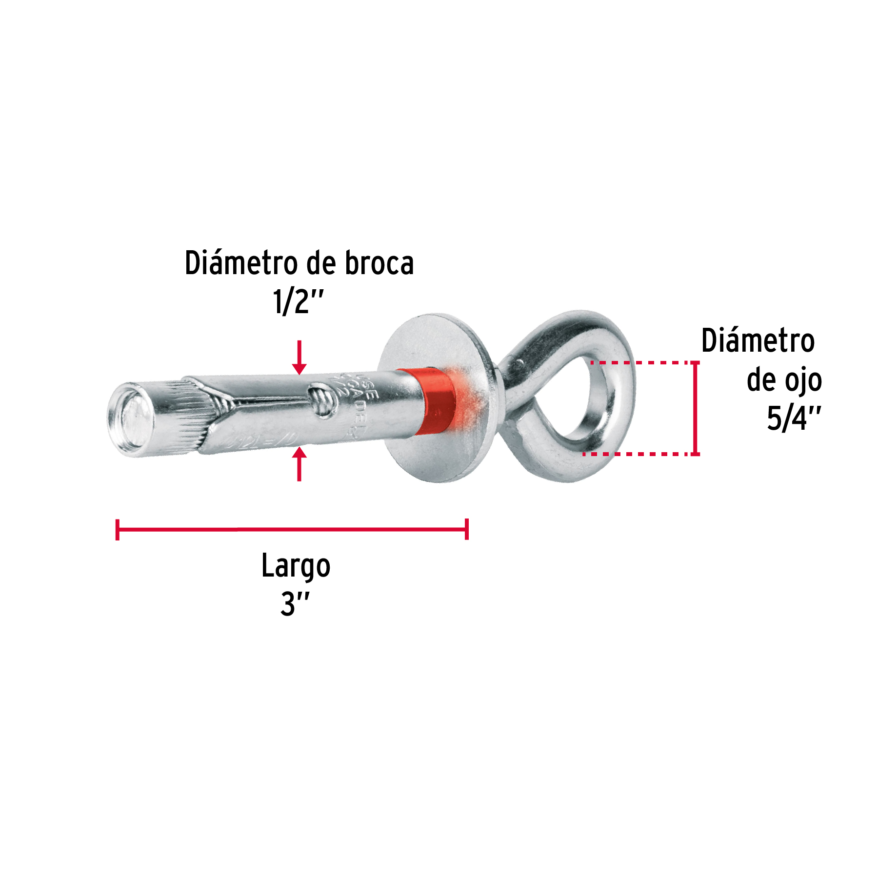 Taquete expansivo con armella cerrada, 12X70mm, bolsa 2 pzas