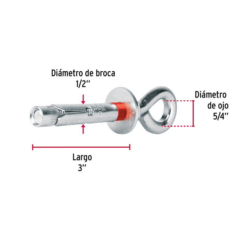Taquete expansivo con armella cerrada, 12X70mm, bolsa 2 pzas