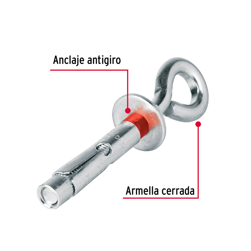 Taquete expansivo con armella cerrada, 10X60 mm,bolsa 4 pzas